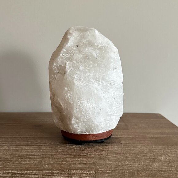 White Salt Lamp with Wood Base - Picture 1 of 5